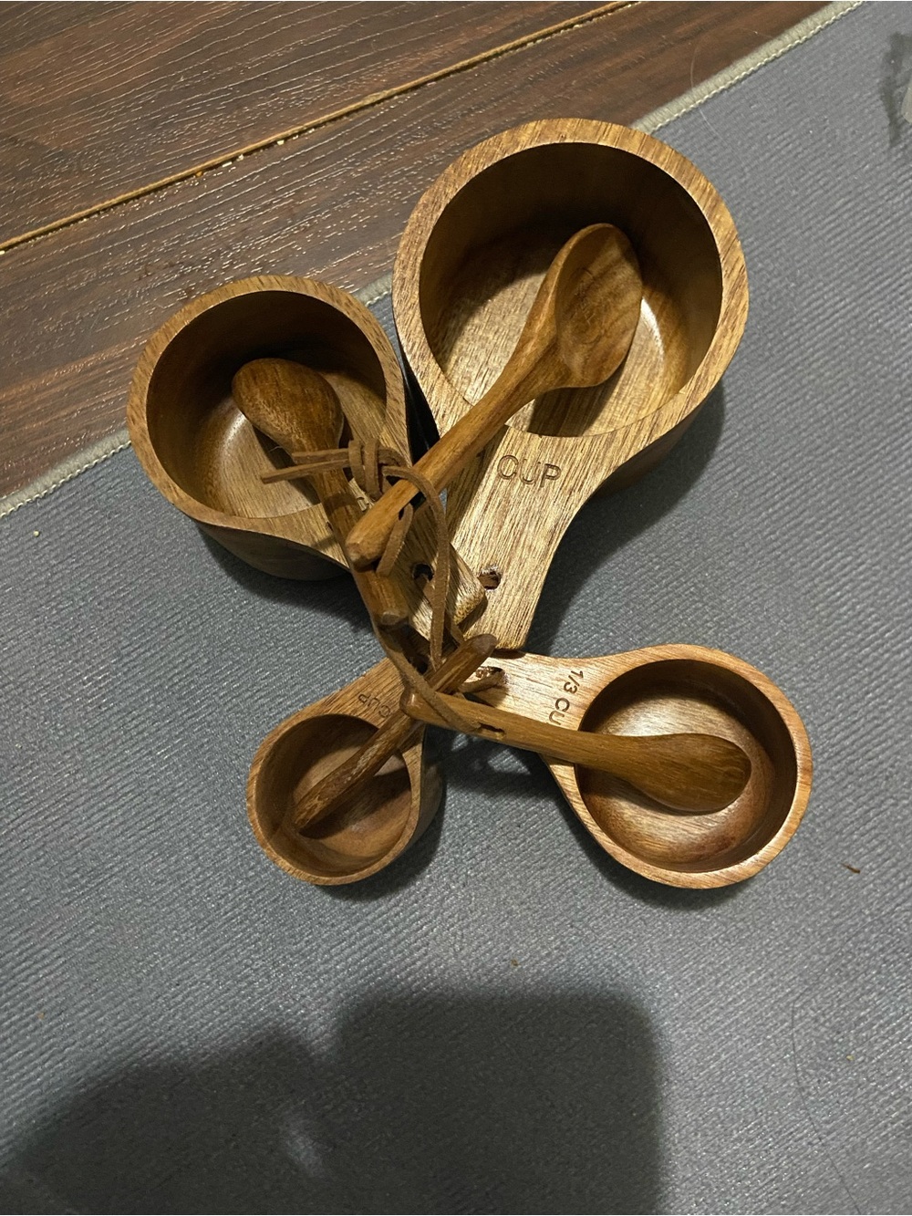 Wooden 8-Pc Measuring Cups/Spoons Set, Handcrafted Beech for Cooking/Baking